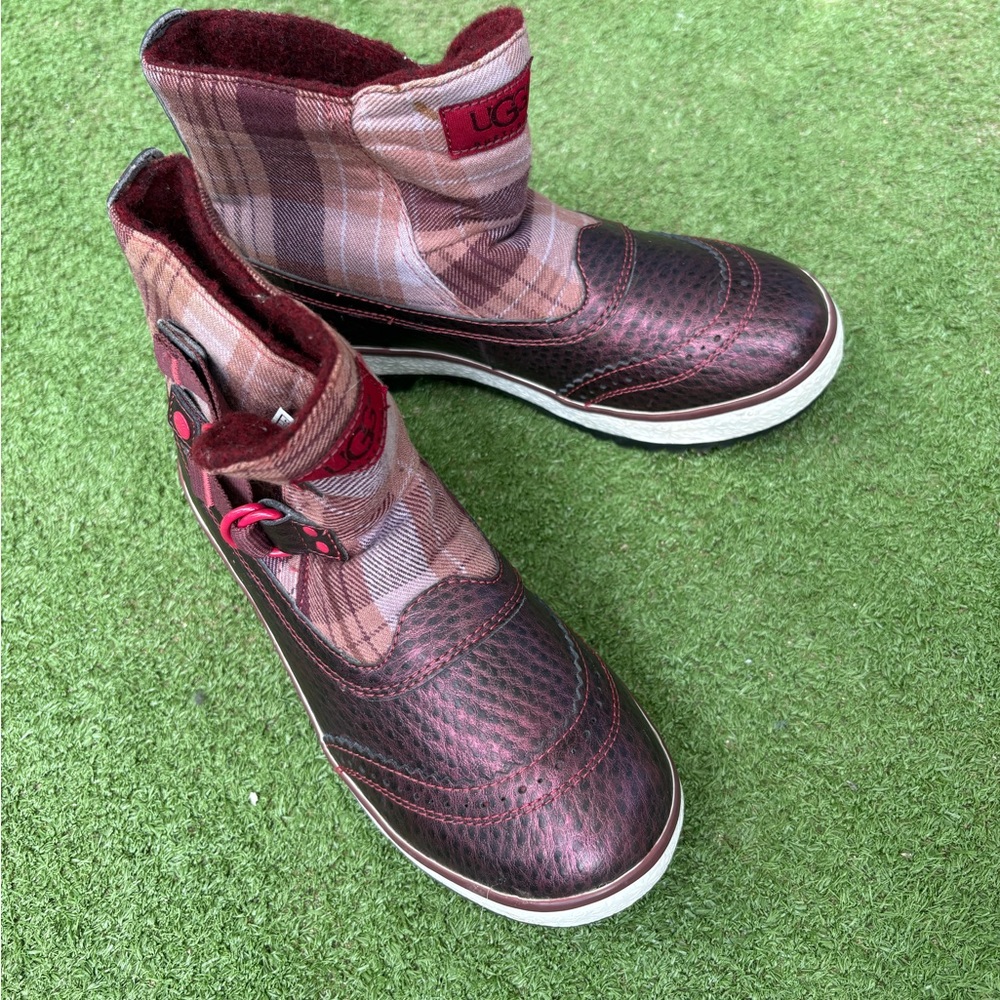 UGG kids Plaid and Burgundy Boots